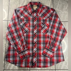 Wrangler Mens Red/White Plaid Long Sleeve Snap ButtonUp Western Cowboy Shirt 2XL